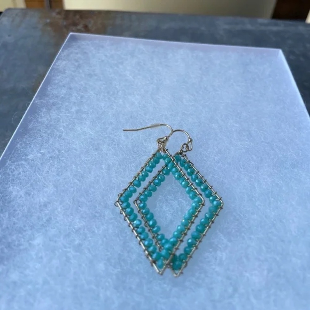 18k Gold Vermeil Aqua Beaded Earrings--ShayLula Boutique - Picture 3 of 3
